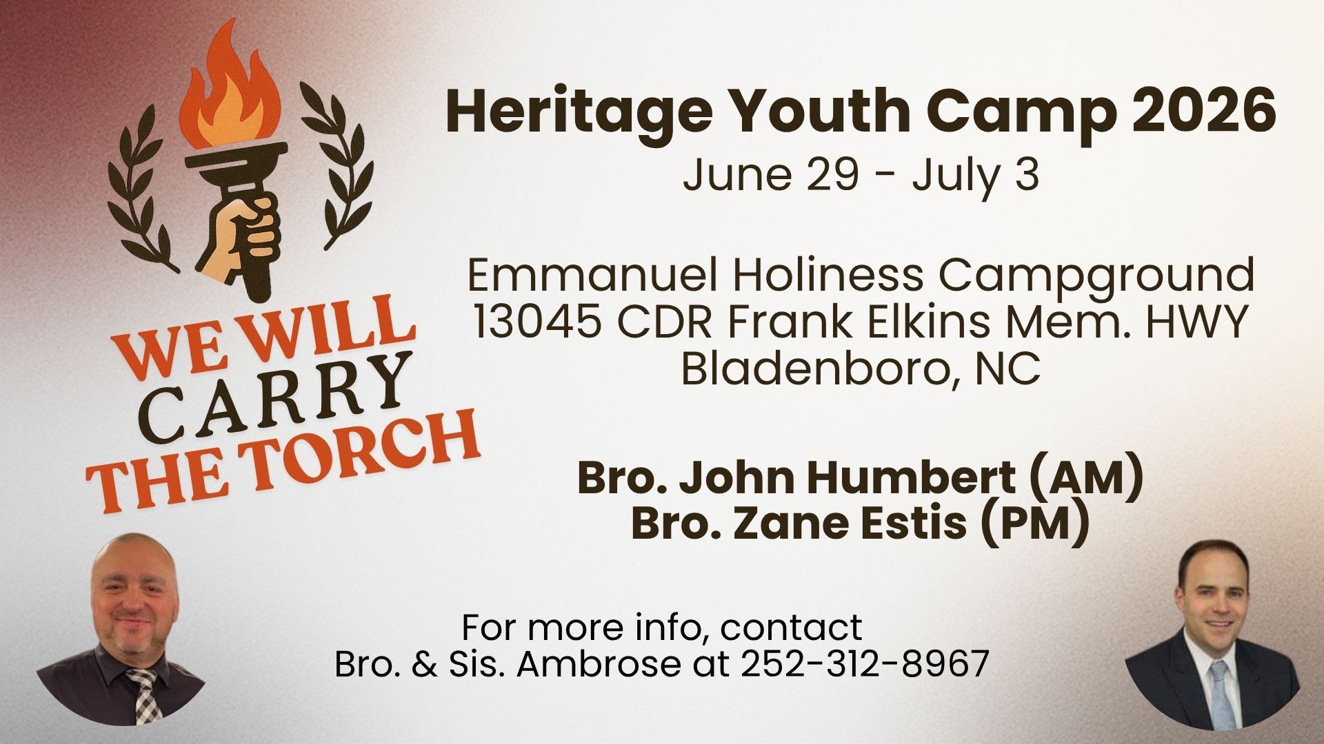 Heritage Youth Camp 2026 Carry the Torch flyer